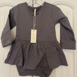 Quincy Mae Pointelle Skirted Bodysuit Navy 100% Organic Cotton Baby Outfit